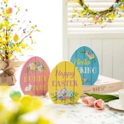 Glitzhome Easter Egg Table Decor MDF 3 Pc -Glitzhome 005e4cc9 8815 402a b31e a75f809c5abd