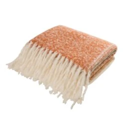 Glitzhome Orange/White Woven Stripe Jacquard With Tassels Blanket
