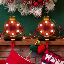 Glitzhome Marquee LED Red Ornament Stocking Holder 7.48 In. -Glitzhome 02bd2047 b729 436f ae72 8c81c5d37644