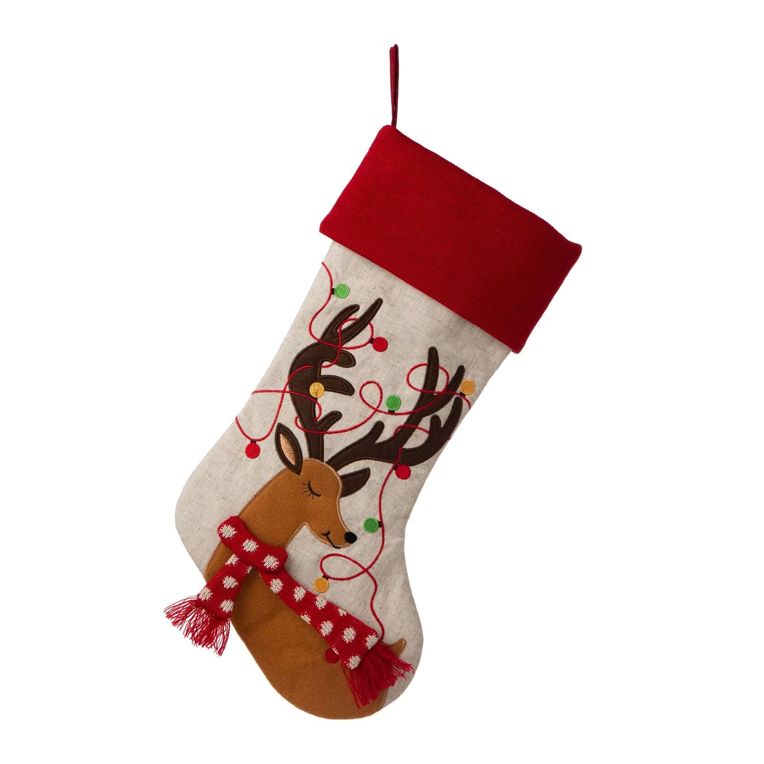 Glitzhome Multicolored Reindeer Christmas Stocking 1.18 In. 2 Glitzhome Multicolored Reindeer Christmas Stocking 1.18 In. - Image 2