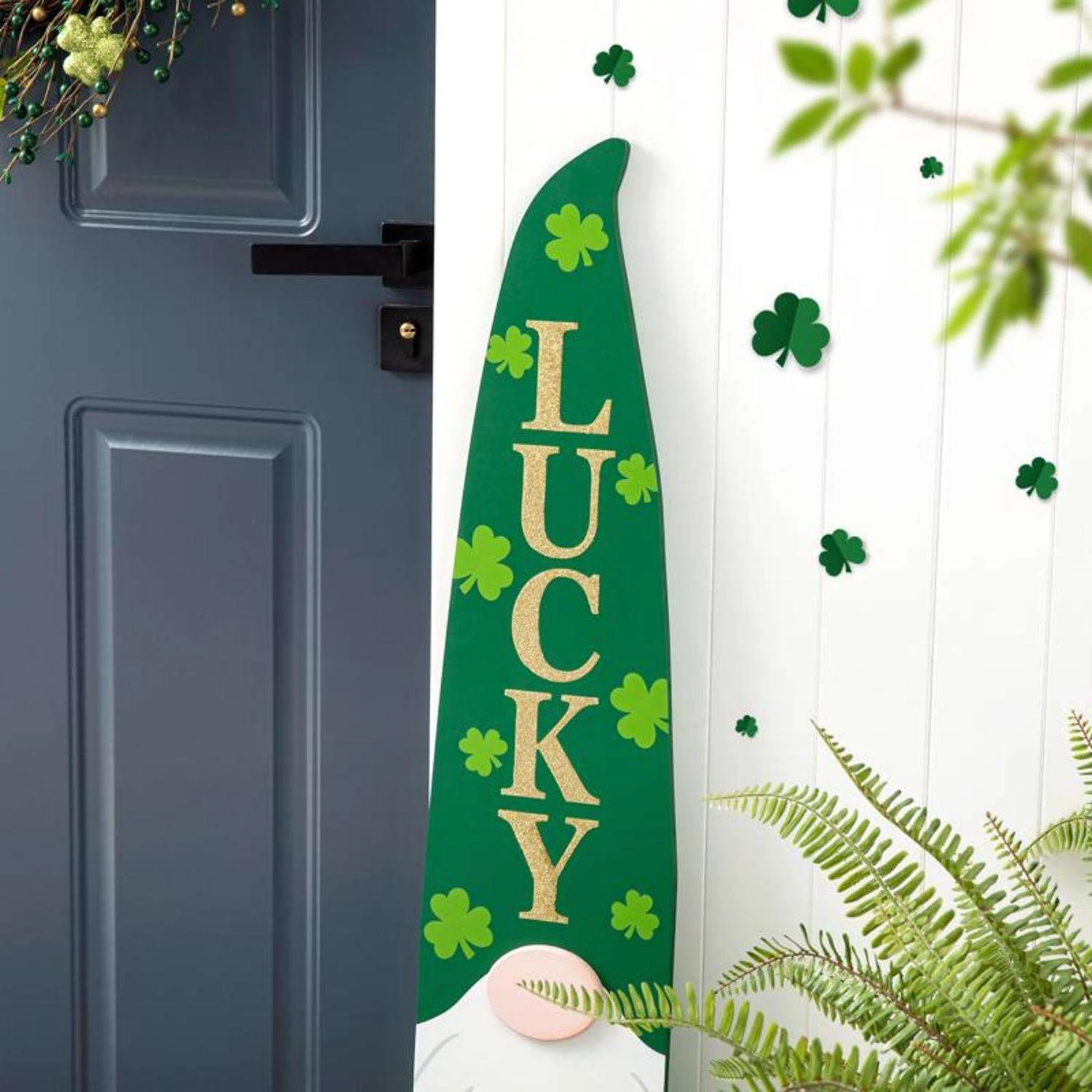 Glitzhome St Patrick's Lucky Gnome Porch Sign Decor MDF 1 Pc 4 Glitzhome St Patrick's Lucky Gnome Porch Sign Decor MDF 1 Pc - Image 4