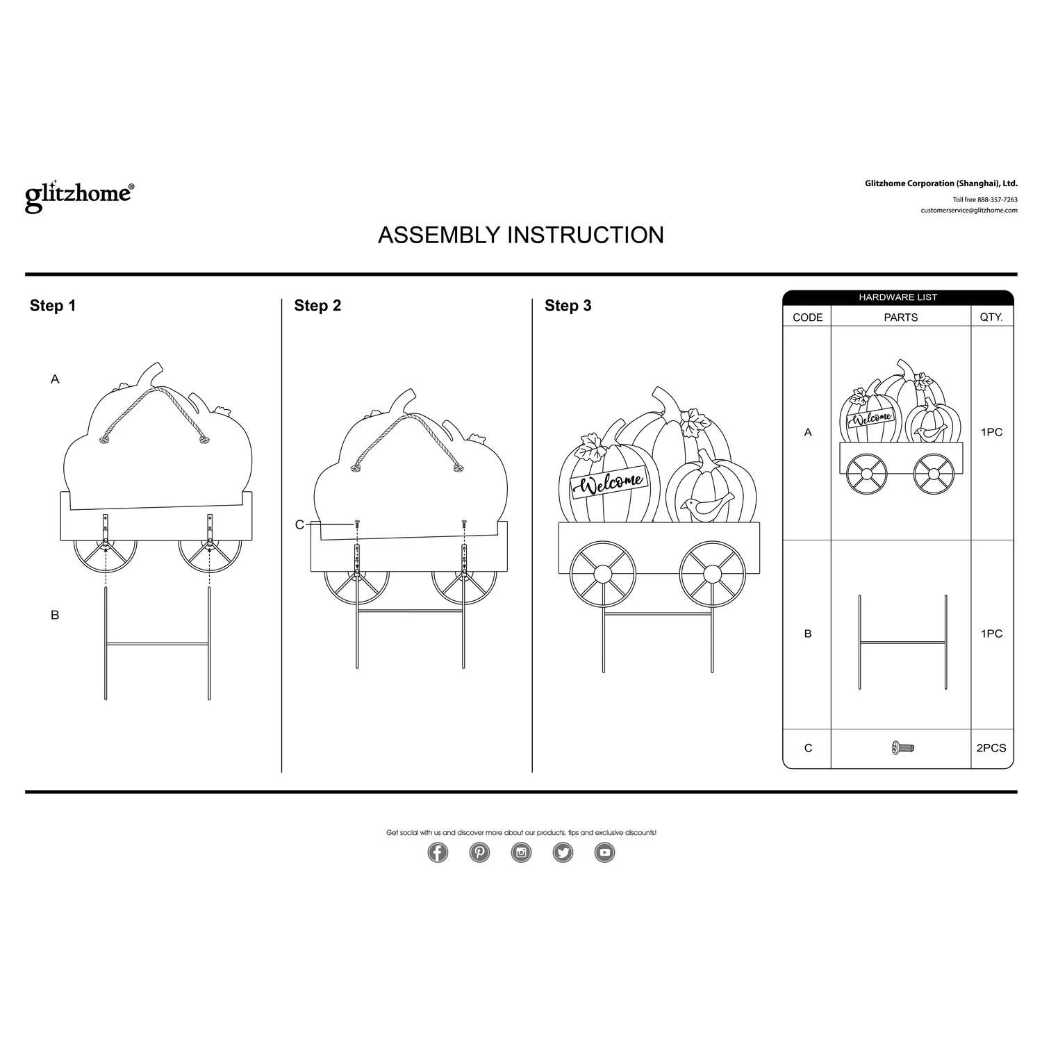 Glitzhome 26.38 In. Pumpkin Cart Fall Decor 9 Glitzhome 26.38 In. Pumpkin Cart Fall Decor - Image 9
