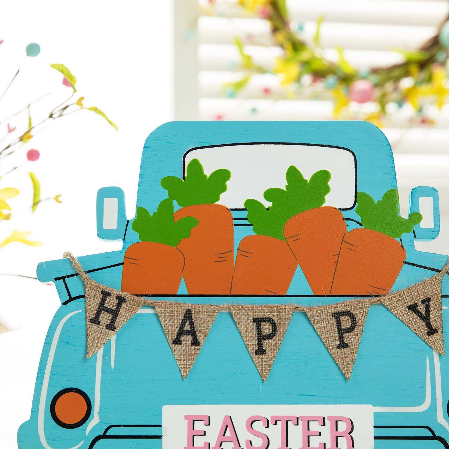 Glitzhome Easter Happy Truck Table Decor MDF/Iron/Linen 1 Pc 4 Glitzhome Easter Happy Truck Table Decor MDF/Iron/Linen 1 Pc - Image 4