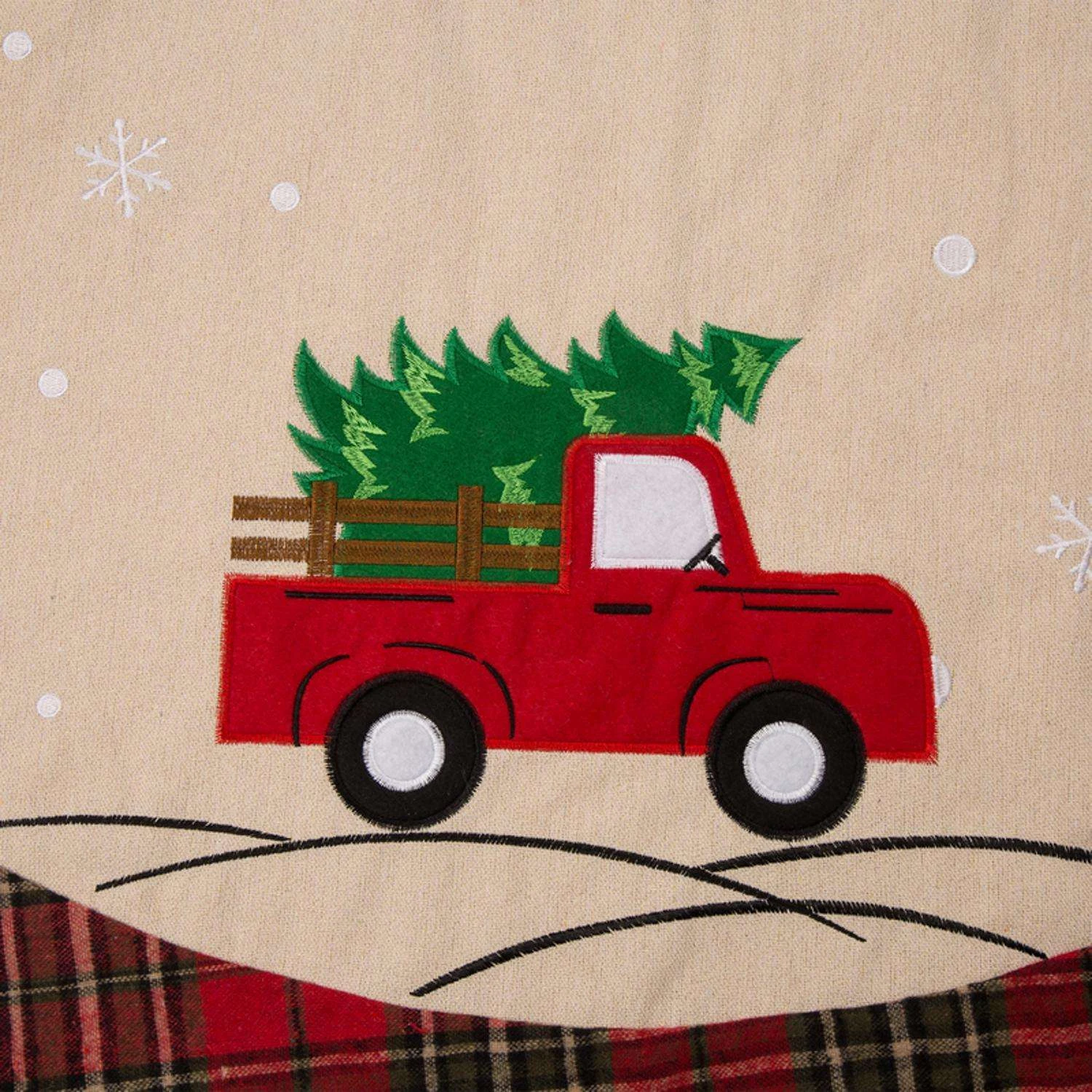 Glitzhome Multicolored Red Truck Christmas Tree Skirt 0.25 In. 2 Glitzhome Multicolored Red Truck Christmas Tree Skirt 0.25 In. - Image 2