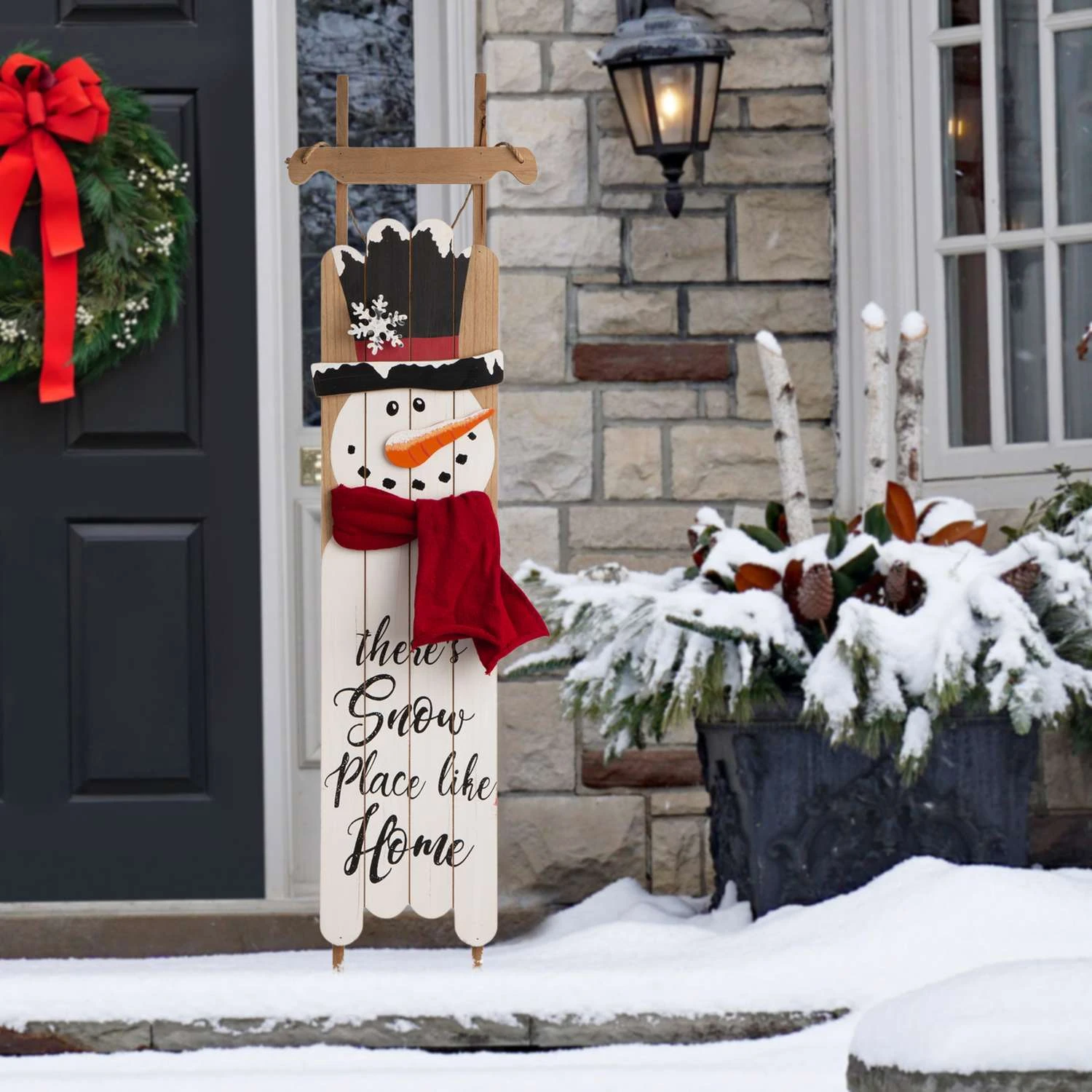 Glitzhome Multicolored Sleigh Christmas Snowman Porch Sign 42.13 In. 4 Glitzhome Multicolored Sleigh Christmas Snowman Porch Sign 42.13 In. - Image 4