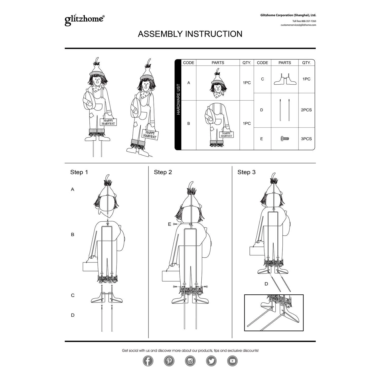 Glitzhome 36 In. Scarecrow Fall Decor 10 Glitzhome 36 In. Scarecrow Fall Decor - Image 10