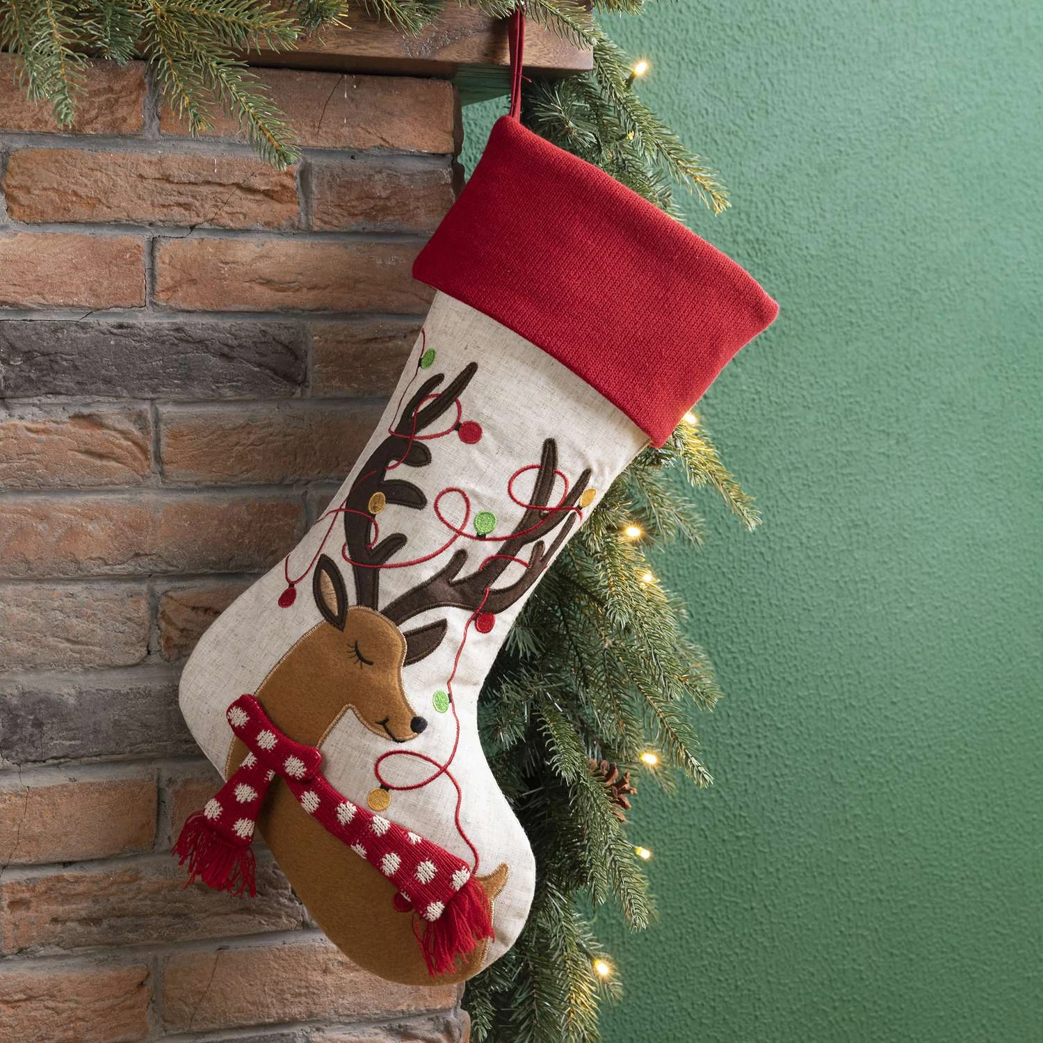 Glitzhome Multicolored Reindeer Christmas Stocking 1.18 In. 5 Glitzhome Multicolored Reindeer Christmas Stocking 1.18 In. - Image 5