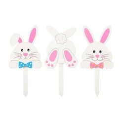 Glitzhome Easter Bunny Pick Yard Stake MDF/Solid Wood 3 Pc