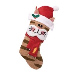 Glitzhome Multicolored 3D Cat Christmas Stocking 22 In.