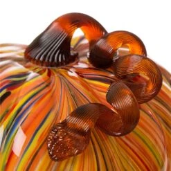 Glitzhome 6.50 In. Multi Striped Glass Large Pumpkin Tabletop Decor -Glitzhome 405613ea fc6d 48bb a1e3 548286988bc7