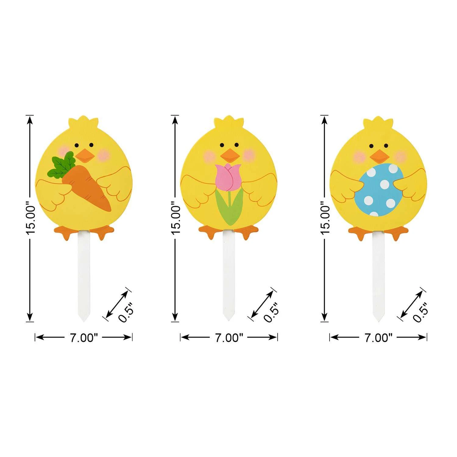 Glitzhome Easter Chick Pick Yard Stake MDF/Solid Wood 3 Pc 6 Glitzhome Easter Chick Pick Yard Stake MDF/Solid Wood 3 Pc - Image 6