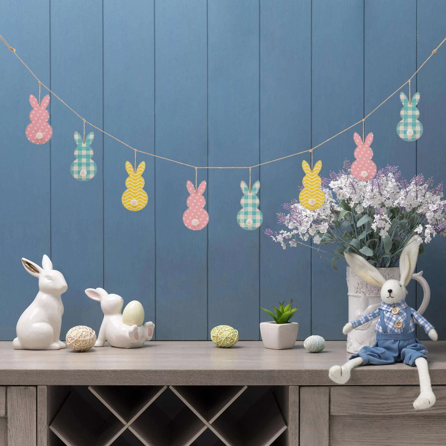 Glitzhome Easter Garland Iron/Linen 1 Pc 2 Glitzhome Easter Garland Iron/Linen 1 Pc - Image 2