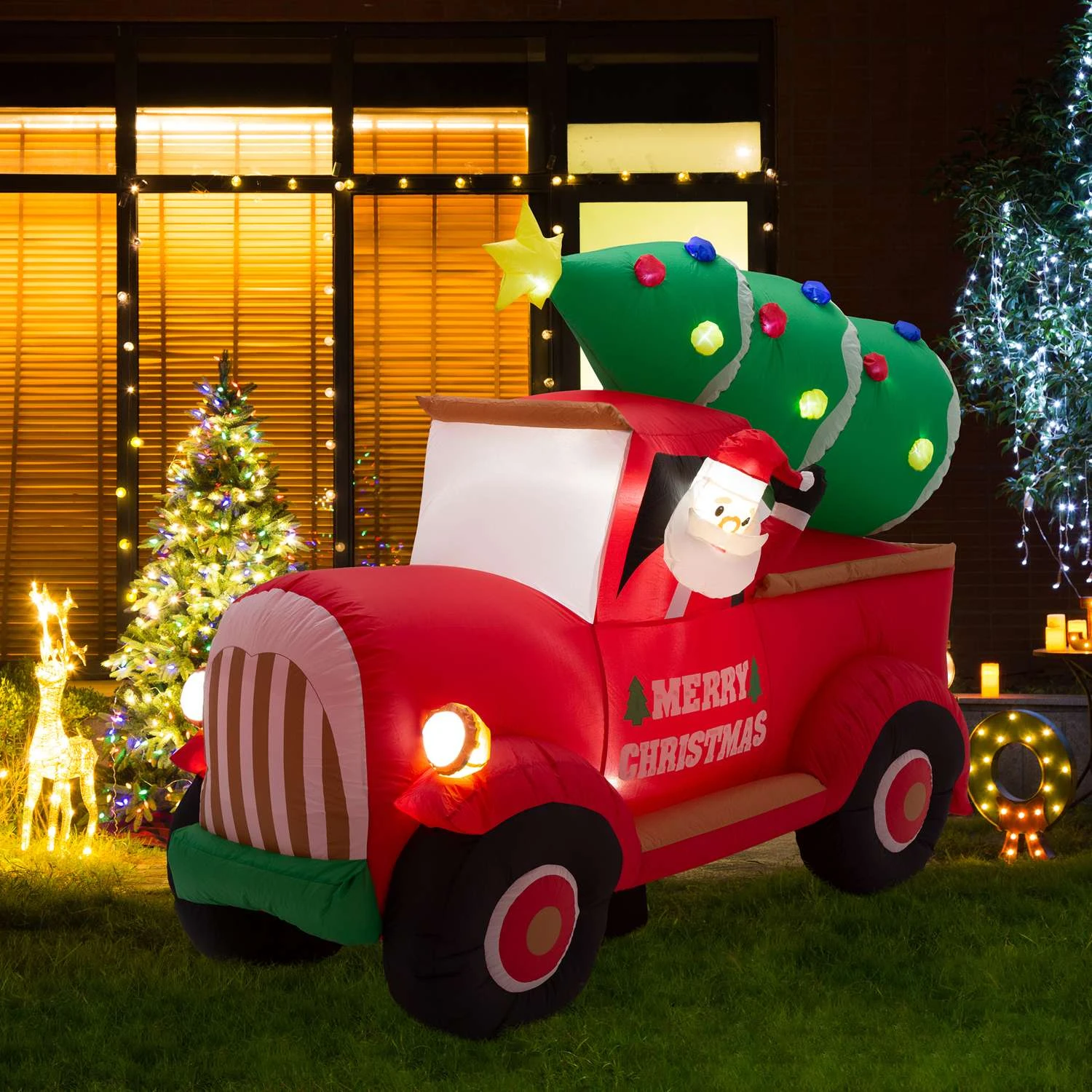 Glitzhome Santa On Pick Up Truck Decor 70.87 In. Inflatable 4 Glitzhome Santa On Pick Up Truck Decor 70.87 In. Inflatable - Image 4