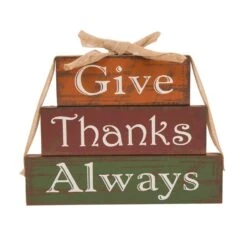 Glitzhome 9.45 In. Give Thanks Block Set Tabletop Decor