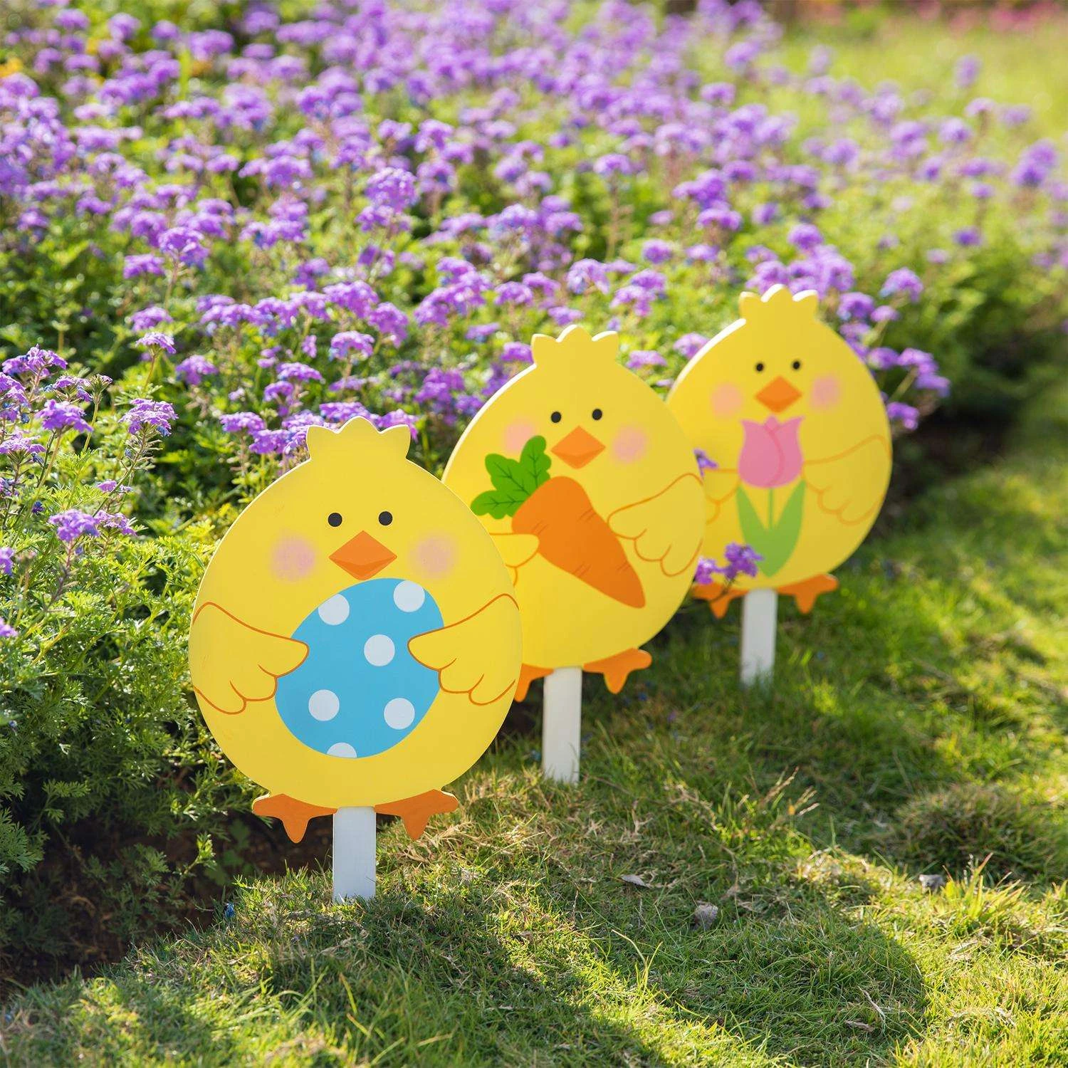 Glitzhome Easter Chick Pick Yard Stake MDF/Solid Wood 3 Pc 2 Glitzhome Easter Chick Pick Yard Stake MDF/Solid Wood 3 Pc - Image 2