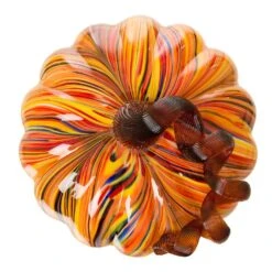 Glitzhome 6.50 In. Multi Striped Glass Large Pumpkin Tabletop Decor -Glitzhome 50e0eff9 5441 4114 b66d c41d7fd62293