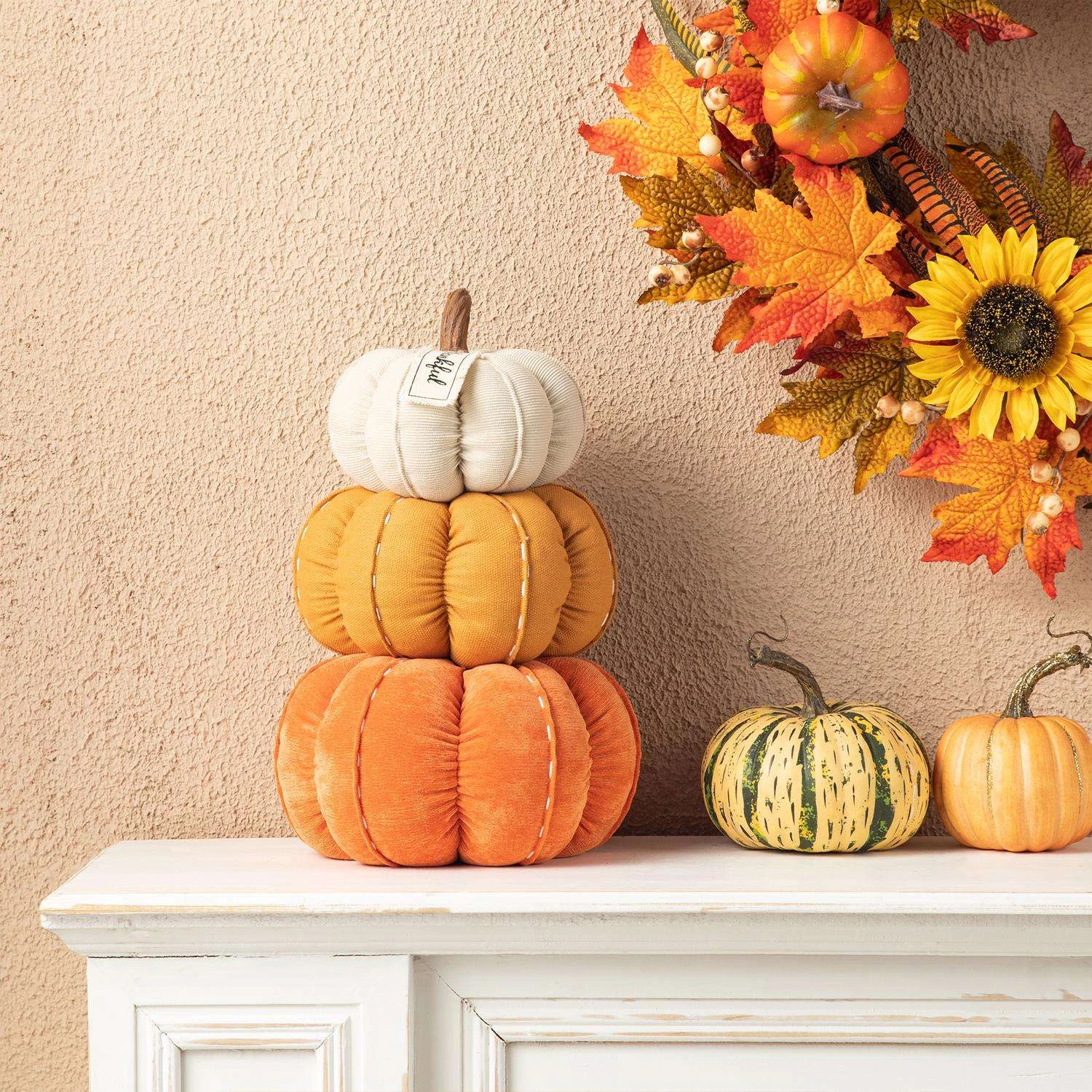 Glitzhome 13 In. Stacked Pumpkin Tabletop Decor 2 Glitzhome 13 In. Stacked Pumpkin Tabletop Decor - Image 2