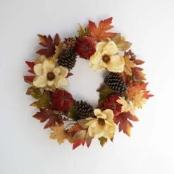 Glitzhome 5.25 In. Blooming Magnolia Wreath Fall Decor -Glitzhome 552bb7ed 4caa 4af8 8307 fe9595e3d070