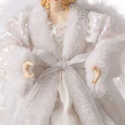 Glitzhome White Angel With Faux Fur Dress Tree Topper 12 In. -Glitzhome 573cbdbd 15a2 4c82 ae59 62d6eb72350a