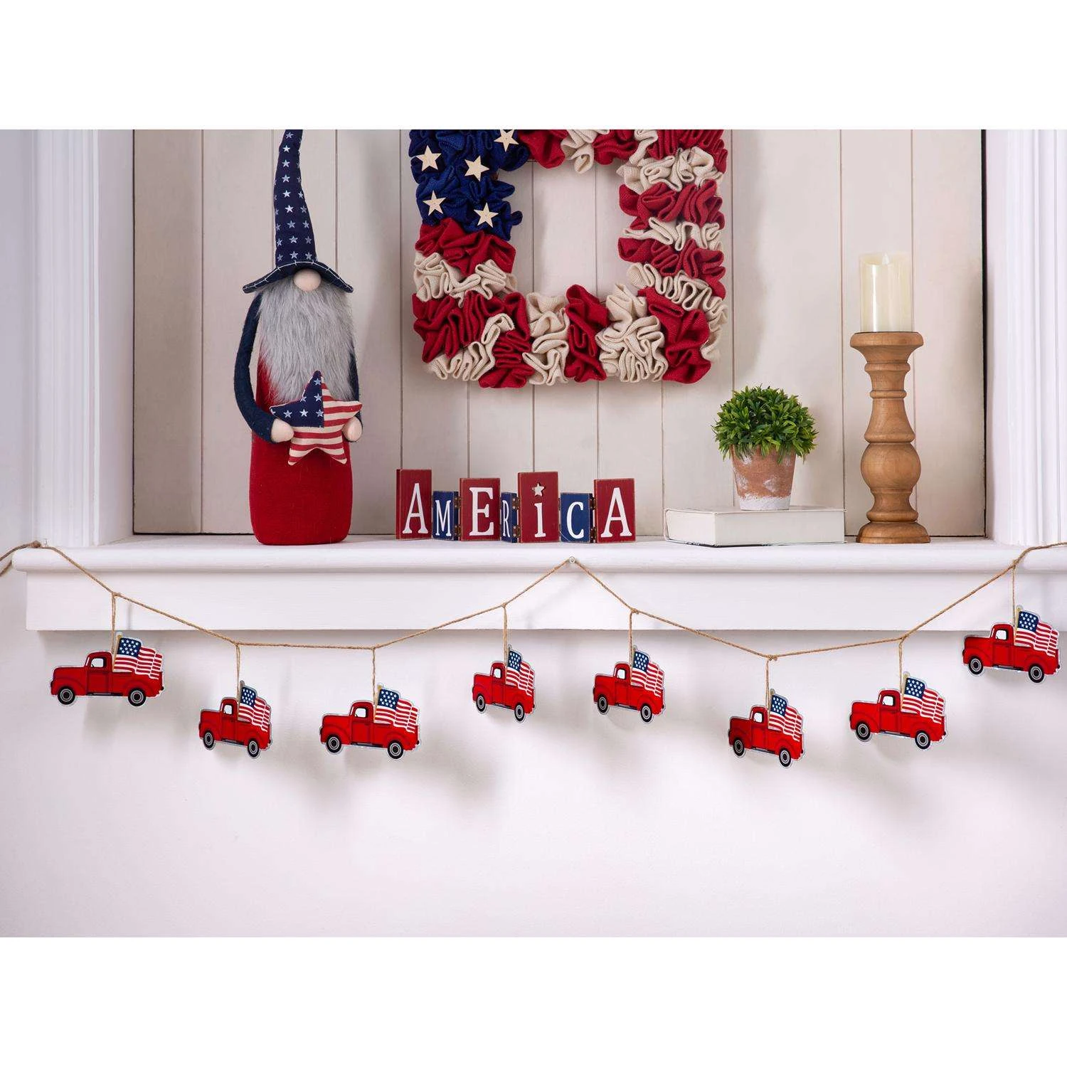 Glitzhome Patriotic Garland Burlap/Iron 1 Pc 3 Glitzhome Patriotic Garland Burlap/Iron 1 Pc - Image 3