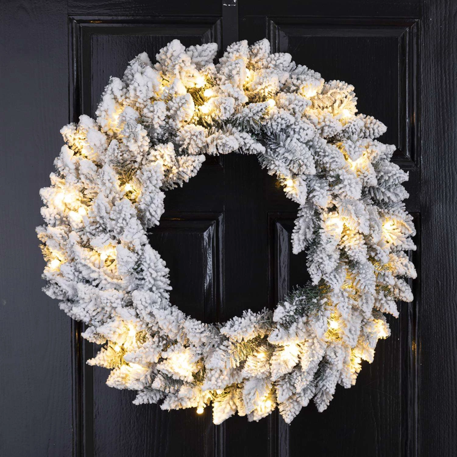 Glitzhome 24 In. D Incandescent Prelit Warm White Snow Flocked Wreath 4 Glitzhome 24 In. D Incandescent Prelit Warm White Snow Flocked Wreath - Image 4