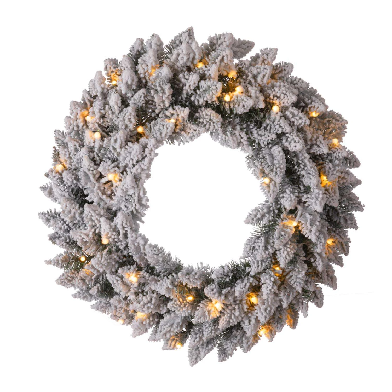 Glitzhome 24 In. D Incandescent Prelit Warm White Snow Flocked Wreath 1 Glitzhome 24 In. D Incandescent Prelit Warm White Snow Flocked Wreath