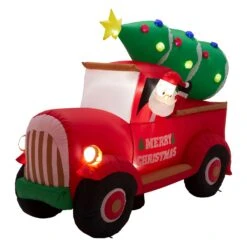 Glitzhome Santa On Pick Up Truck Decor 70.87 In. Inflatable