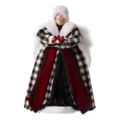 Glitzhome Multicolored Plaid Angel Tree Topper 18.11 In.