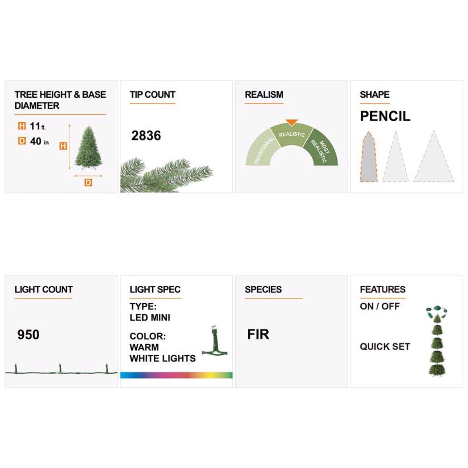 Glitzhome 11 Ft. Pencil LED 950 Ct Fir Artificial Christmas Tree 7 Glitzhome 11 Ft. Pencil LED 950 Ct Fir Artificial Christmas Tree - Image 7