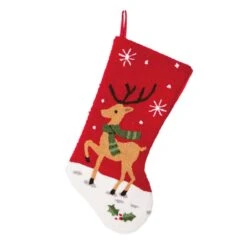 Glitzhome Multicolored Reindeer Christmas Stocking 8.27 In.