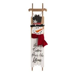 Glitzhome Multicolored Sleigh Christmas Snowman Porch Sign 42.13 In.