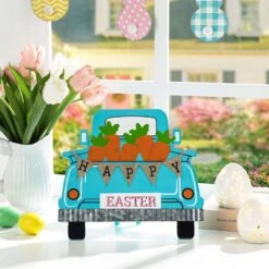 Glitzhome Easter Happy Truck Table Decor MDF/Iron/Linen 1 Pc 8 Glitzhome Easter Happy Truck Table Decor MDF/Iron/Linen 1 Pc -Glitzhome b08af9d3 042a 4db3 b42a 7c5b536d022c
