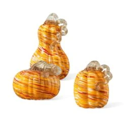 Glitzhome Stripes Pumpkin Gourd Glass 3 Pc