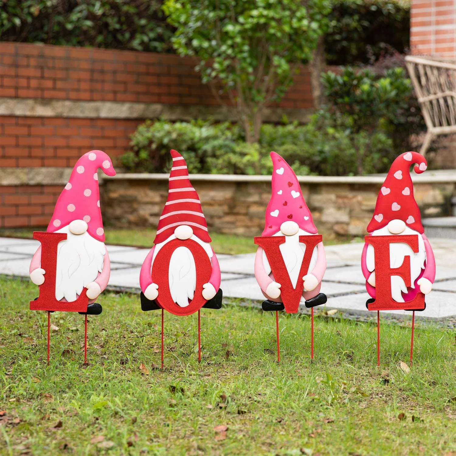 Glitzhome Valentine's Love Gnome Yard Stake With Hanging Sign Iron 4 Pc 3 Glitzhome Valentine's Love Gnome Yard Stake With Hanging Sign Iron 4 Pc - Image 3