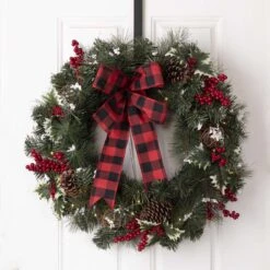 Glitzhome 24 In. D LED Prelit Warm White Buffalo Bow Berry Holly Pine Cone Rattan Wreath 11 Glitzhome 24 In. D LED Prelit Warm White Buffalo Bow Berry Holly Pine Cone Rattan Wreath -Glitzhome d5923913 60d8 433e acbb 10ea1ce843d2
