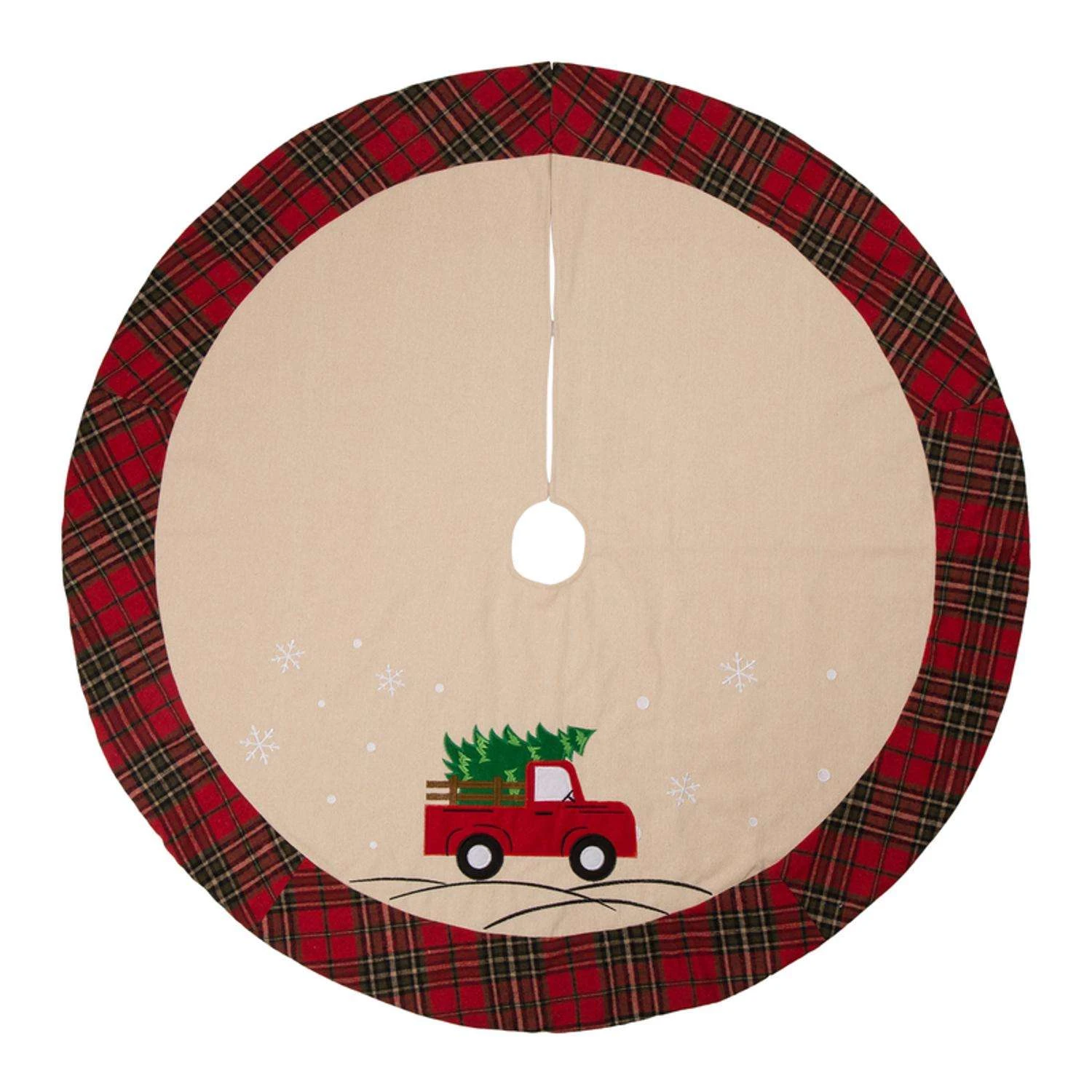 Glitzhome Multicolored Red Truck Christmas Tree Skirt 0.25 In. 1 Glitzhome Multicolored Red Truck Christmas Tree Skirt 0.25 In.