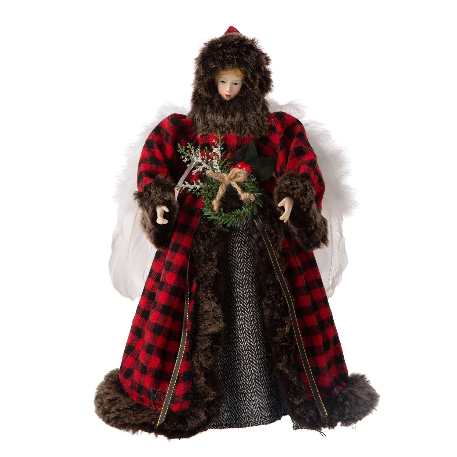 Glitzhome Multicolored Plaid Angel Tree Topper 16 In. 1 Glitzhome Multicolored Plaid Angel Tree Topper 16 In.