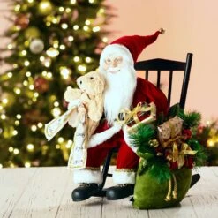Glitzhome Multicolored Sitting Santa With Wooden Rocking Chair Figurine 11.02 In. -Glitzhome ead0c0d2 9b61 42a8 a476 08b8275671b7