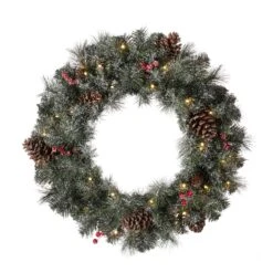 Glitzhome 16 Glitzhome 24 In. D Incandescent Prelit Warm White Glittered Pine Cone Wreath