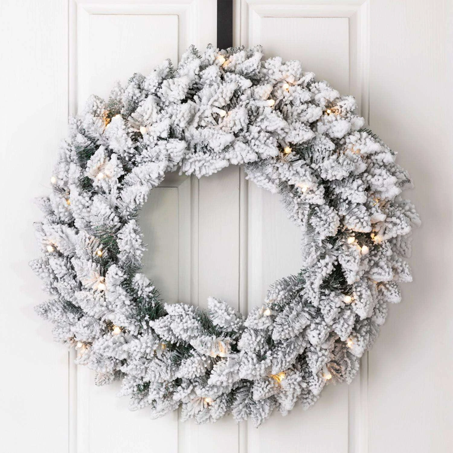 Glitzhome 24 In. D Incandescent Prelit Warm White Snow Flocked Wreath 3 Glitzhome 24 In. D Incandescent Prelit Warm White Snow Flocked Wreath - Image 3