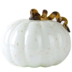 Glitzhome 7.09 In. White Glass Thanksgiving Pumpkin Fall Decor